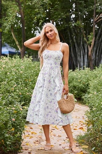 Belle Poque Floral Midi Dress for Women Summer Ruffle Cottagecore Dresses Ditsy Purple Photography Dress S - Thumbnail 2