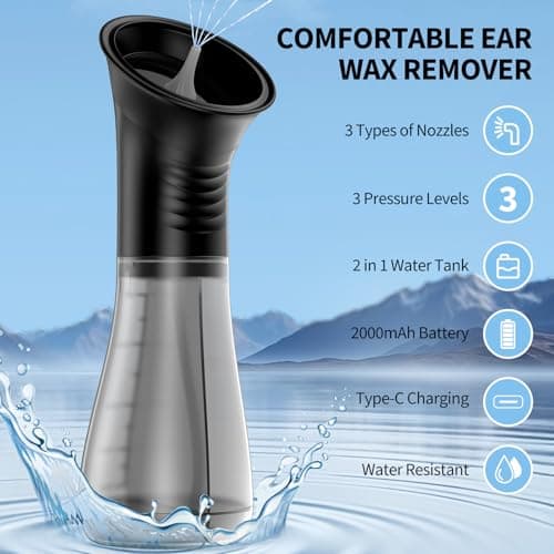 JDZ Ear Wax Removal Kit, Electric Ear Cleaner with Irrigation Flushing System, Safe & Effective Ear Cleaning Tool with LED Display, 3 Pressure Modes, 12 Tips, IPX7 - Thumbnail 2
