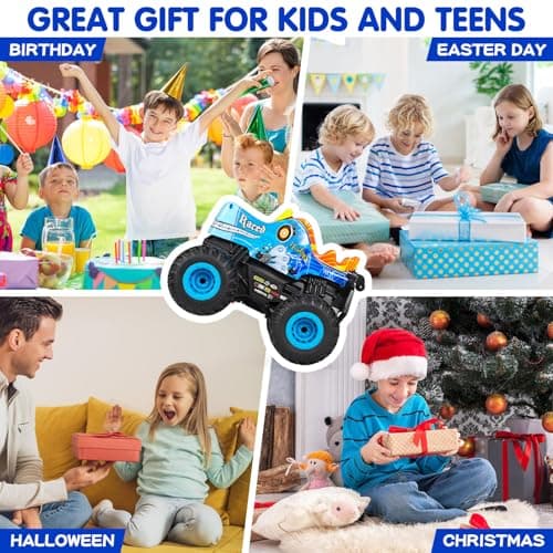 DYODYORC Remote Control Car, 2.4Ghz All Terrain Monster Truck, RC Truck with Music, 3 Lighting Effects, 360 Stunt Capable, 2 Batteries Ready to Run, Toy Gifts for Boys and Girls (Blue) - Thumbnail 6