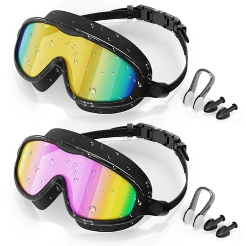 Aegend Swim Goggles for Adult Youth - 2 Pack Wide View Anti-Fog Anti-UV Swimming Goggles for Men & Women (Aqua & Birght Rose)