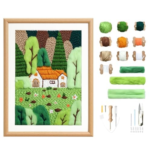 clberni Punch Needle Kit, Punch Needle Embroidery kit, Crafts for Adults, Matching 16“Photo Frame Hanging on Wall as Home Décor (Forest with Photo Frame) - Image 1