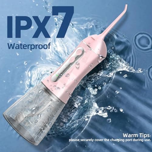 Water Dental Flosser Pick for Teeth Portable Oral Irrigator Rechargeable Travel Irrigation Cleaner 320ML Electric Flossing, IPX8 Waterproof, Waterproof Flossing Cleaning Picks for Home Travel (Pink) - Thumbnail 6