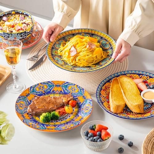 vancasso Bohemian Dinner Plates Set of 6, 10.5 Inch Ceramic Kitchen Plates for Dinner, Colorful Printed Dishes for Dining, Microwave & Dishwasher Safe Plate Set, Series KRVI - Thumbnail 6