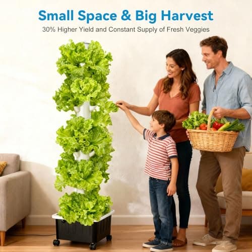 JESLED Hydroponic Tower with 5000K Full Spectrum Grow Lights, 45 Pods Vertical 15 Tiers Hydroponic Tower, Hydroponics Growing System for Indoor Herbs, Fruits and Vegetables, High 66.2" - Thumbnail 4