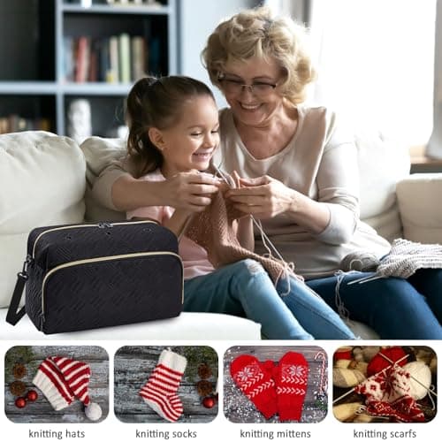 IBFUN Crochet Yarn Knitting Bag 2 Pcs Yarn Storage Organizer Crocheting Bags for Beginners with Shoulder Strap for Knit Accessories Needles Hooks - Thumbnail 6