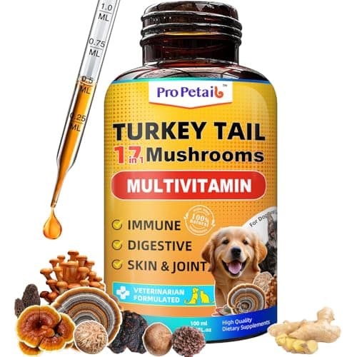 Turkey Tail Mushroom for Dogs - 3000mg Plus Formula Turkey Tail Probiotic + 10 Vitamins for Immune & Skin Lipoma, Wart, High Potency Liquid Mushrooms for Dogs with Turmeric - Vet Formulated - Image 1