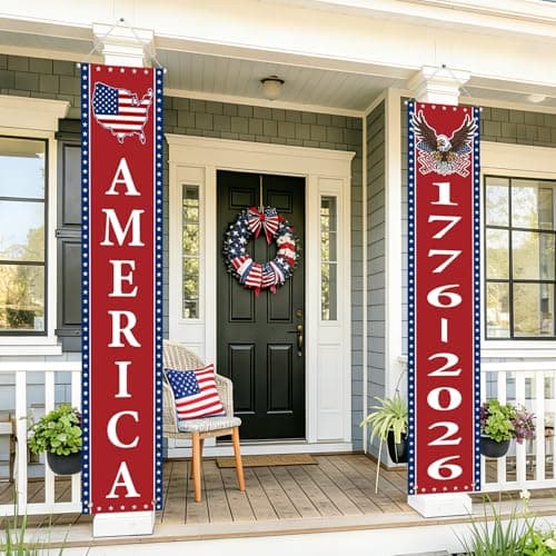 250th Anniversary American Banners - 2 Pack 4th of July Decorations Banner - 1776-2026 250th Anniversary Patriotic Hanging Banner Red White and Blue Independence Day Decor for Indoor Outdoor - Image 1