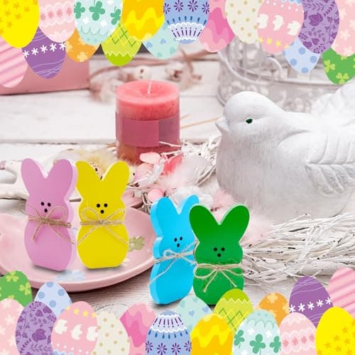 Oeyliz Easter Decorations 4PCS Easter Wooden Bunny Table Decorations Wooden Rabbit Tiered Tray Decor Spring Wood Decor for Home Mantel Home Table Party - Thumbnail 6