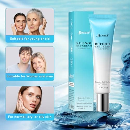 Retinol Eye Cream - Eye Cream for Dark Circles, Puffiness, Anti Aging, with Peptides, Caffeine, Hyaluronic Acid, Reduces Bags, Dark Circles Under Eye Treatment, Smooths Wrinkles & Fine Lines, 1 fl. oz - Thumbnail 6