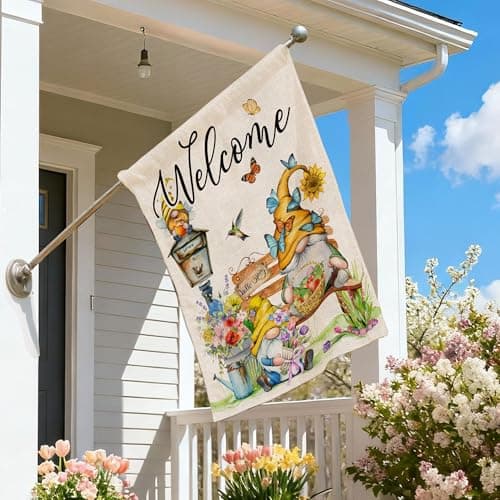 Spring Flag, Spring House flags 28 x 40 Double Sided, Welcome Yard Outdoor Flag, Gnome Floral Decorative Flags for Outside House - Thumbnail 3