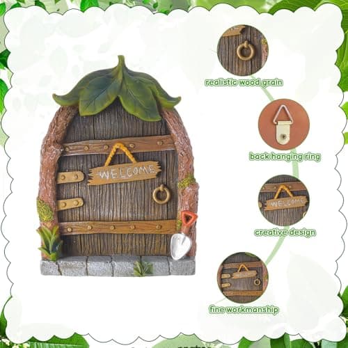 Glowing Miniature Fairy Garden Accessories, 4-Piece Miniature Fairy Figurines Glow in The Dark Fairy Door and Windows for Trees Set, Resin Light Up Sculpture Kit for Outdoor & Indoor Gardens - Thumbnail 3