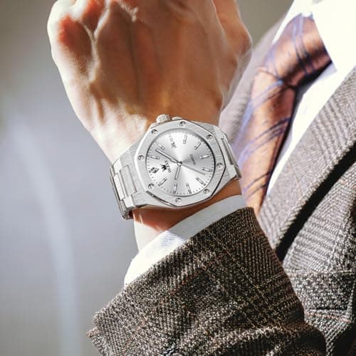 OLEVS Watch Men Luxury Silver Stainless Steel Dress Wrist Analog Quartz Waterproof Watches for Men Fashion Luminous Nice Large Face Minimalist Mens Watches Relojes para Hombres - Thumbnail 4
