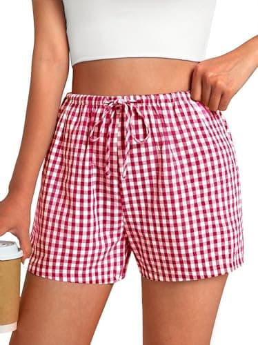 GKBK Boxer Shorts for Women Gingham Pajama 2026 Summer Sets Spring Casual Lounge Sleep Sleepwear Plaid Drawstring Shorts Y2K Beach Bottoms Trendy Clothes Fashion Clothing Red White Plaid XL - Image 1