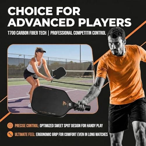 T700 Carbon Fiber Pickleball Paddles, Pickleball Set 16mm Pickle Ball Rackets with CMS Matte Surface Lightweight Honeycomb Core & Durable Edge Guard Protector Larger Sweet Spot - Thumbnail 6