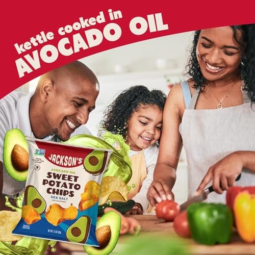 Jackson’s Sweet Potato Kettle Chips with Sea Salt made with Premium Avocado Oil (1.5 Ounce, Pack of 18) - Allergen-friendly, Gluten Free, Peanut Free, Vegan, Paleo Friendly - Shark Tank Product - Thumbnail 5
