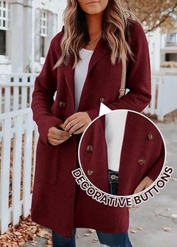 KIRUNDO Cardigan Sweaters for Women 2026 Fall Open Front Knit Sweater Jackets Business Casual Long Coatigan Winter Clothing(Wine Red, Large) - Thumbnail 4