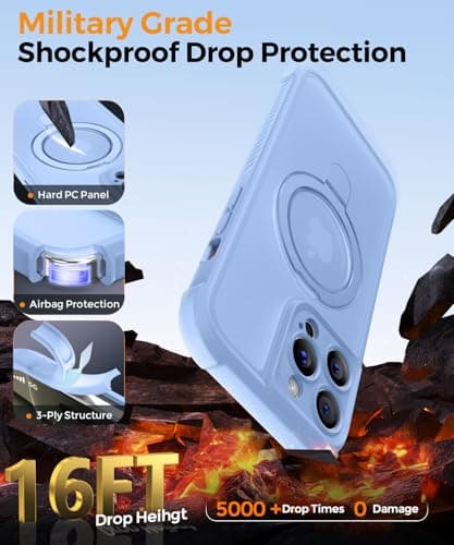 MOCCA Design for iPhone 14 Pro Case with Magnetic Invisible Stand [Full Camera Protection] [Compatible with Magsafe] Military Drop Shockproof Translucent Matte Phone Case Cover 6.1",Light Blue - Thumbnail 5