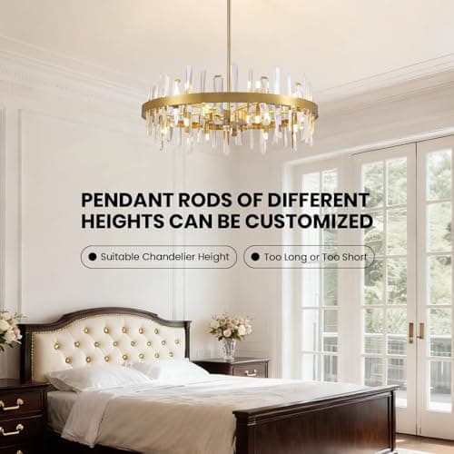 APBEAMLighting Modern Crystal Chandeliers Large for Dining Room, 12 Lights Round Chandelier 2-Tier Light Fixture Ceiling Hanging Lighting for Living Room Kitchen Island Entryway Foyer (31.5'') - Thumbnail 3