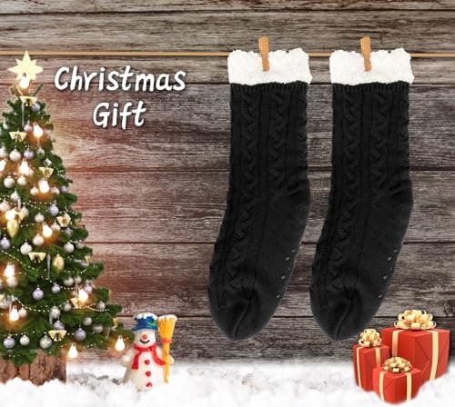 BenSorts Mens Warm Slipper Socks with Grips Cozy Fuzzy Lined Winter Non Slip Indoor House Christmas Gifts Stocking Stuffers Black - Thumbnail 5