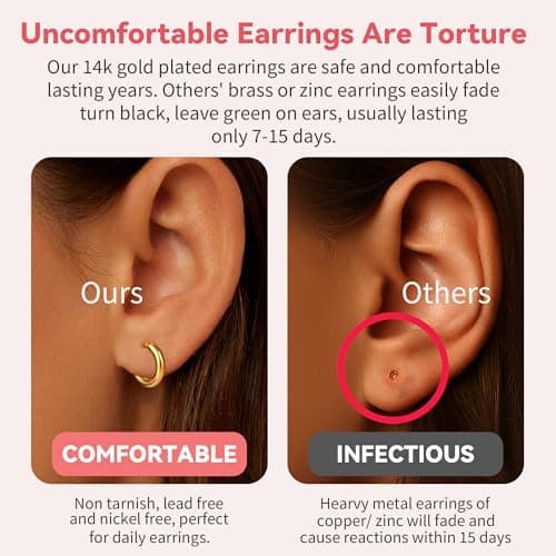 Eaciy 7 Pairs Gold Hoop Earrings for Women - 18K Gold Plated Hoop Earrings Set Lightweight Minimalist Small Hoops Hypoallergenic Thick Lightweight Earring for Women Jewelry Gifts - Thumbnail 5