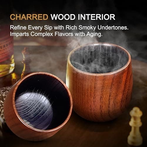 Charred Wooden Bourbon Drinking Glass, Bourbon Gifts for Men - 10 oz Charred Wooden Old Fashioned Glass Whiskey Tumbler | Birthday Whiskey Gifts for Men, Dad or Brother | Original Bourbon Tumbler - Thumbnail 3