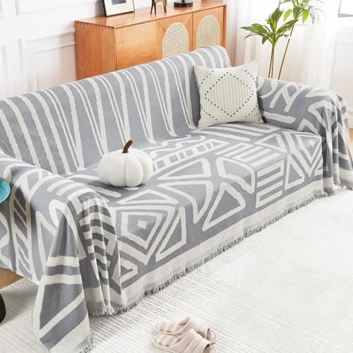 Andency Couch Cover Sofa Cover for 3 Cushion Oversized Slipover, Boho Washable Sectional Large Couch Covers for L-Shape Dogs Sofa Protector, Anti Slip Reversible Couch Covers, 71''x150'', Grey - Image 1