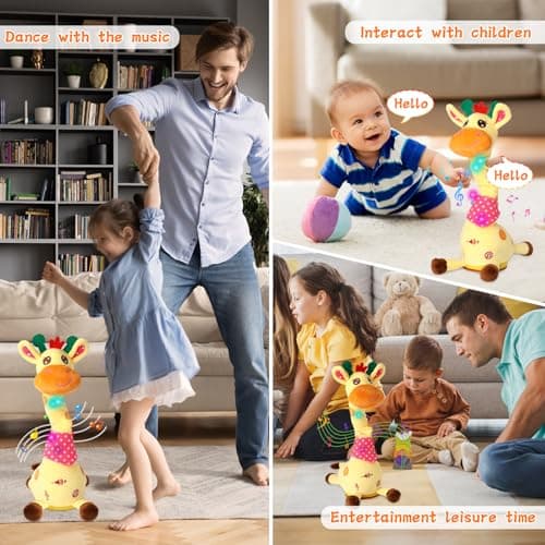 LUKETURE Dancing Talking Giraffe Toy Stuffed Plush, Cute Interactive Talking Giraffe Gift for Girls Boys Kids, Musical Baby Toys Singing 10 Children's Song Repeats What You Say (Dancing Giraffe) - Thumbnail 6
