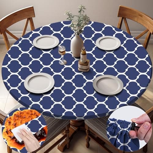 opstellen Fitted Round Tableclothes Drawstring Water Proof Table Cloth Polyester Indoor Outdoor Circular Covers for 36-44in Table Household Organization Gifts Patio Picnic Camping Festival Gadgets - Image 1