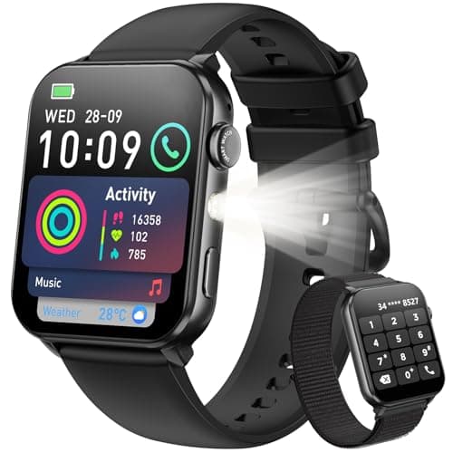 Blackview Smart Watch for Men Women,1.91" HD Touchscreen Fitness Watch with Flashlight, Bluetooth Notifications/Make Calls, Heart Rate/Sleep Monitor/2 Straps, Fitness Watch for Android/iPhone - Image 1
