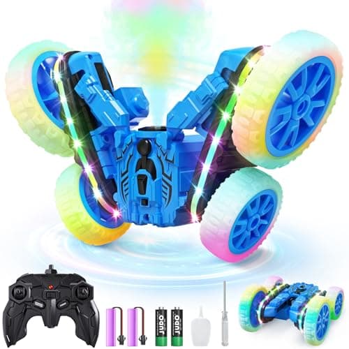 Jimdella RC Cars Toys, 2-in-1 Remote Control Car Transform 4WD with Spray & LED Lights, 2.4GHz Off-Road Stunt Truck for 360° Flips Gift for Boys Age 8-12 (Blue)