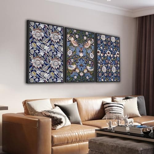 Large Framed Wall Art Flower Pattern by William Morris, Blue Floral Wall Pictures 24"x36"x3 Plants Painting Prints Botanical Canvas Artwork for Living Room Bedroom Home Office Kitchen Decor - Image 1