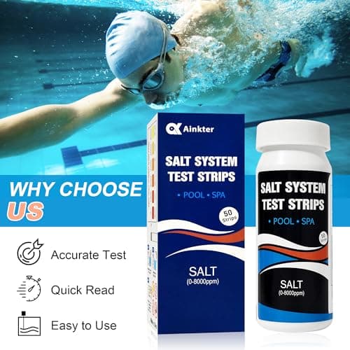 Ainkter Pool Salt Test Strips, Salt Test Strip for Spa Hot Tub, Swimming Pool Water Testing Kit for Salt, Fast and Accurate Saltwater Pool Test Strips of 0-8000 ppm(50 Strips) - Thumbnail 2