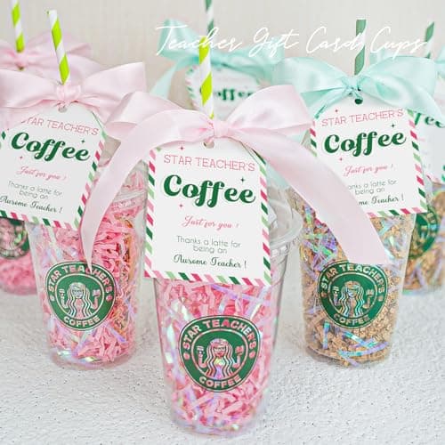 Teacher Gifts - Teacher Appreciation Gifts - 6 Pack Coffee Gift Card Holder with Cards - Teacher Survival Kit Thank You Gifts for Women Men Her Him End of Year Back to School Birthday Christmas - Image 1