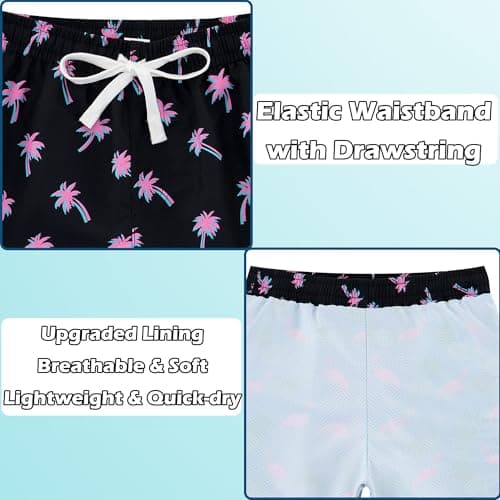 swimsobo Boys Swim Trunks Size 7 Kids Swimming Shorts with Compression Liner Black Flamingo Printed Boardshorts Bathing Suit - Thumbnail 4