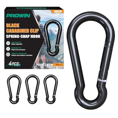 Prowin 4PCS M10 Spring Snap Hook Carabiners, 3.93" Galvanized Steel Clips, 1191LBS Capacity, Quick Link for Hammocks, Swing, Camping, Hiking, Fishing, Outdoor Activities, Large Heavy Duty Clips