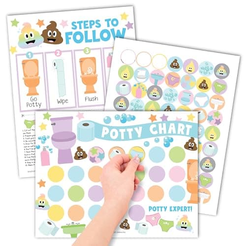 Hadley Designs Potty Training Chart for Toddlers Boys -10 Sticker Potty Chart for Toddlers Girls, 8.5x11" Potty Training Sticker Charts for Toilet Success, Pastel Toddler Reward Chart for Kids - Image 1