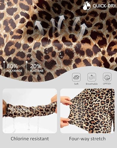 Viodia Women's 5" High Waisted Swim Board Shorts Quick Dry Beach Shorts with Pockets UPF 50+ Swimsuit Bottoms with Liner Leopard S - Thumbnail 6