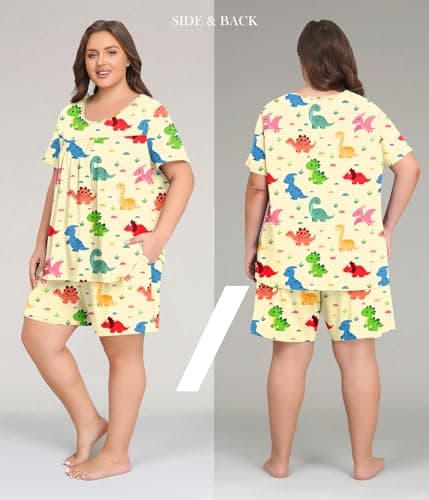 Lastshe Women Plus Size Pajama Set Summer Sleeveless Tank Tops Shorts Pjs 2 Piece Printed Lounge Set with Pockets Sleepwear,Nude Animal-4X - Thumbnail 5