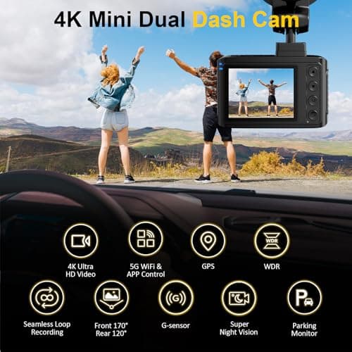 Dash Cam Front and Rear: 4K+2.5K Dual Channel Dash Cam-5GHz WiFi, GPS Dash Camera for Cars with 64GB Card, 2.0" IPS Screen, App Control,G-Sensor,Loop Recording,170°Wide Angle,Night Vision,Parking Mode - Thumbnail 3