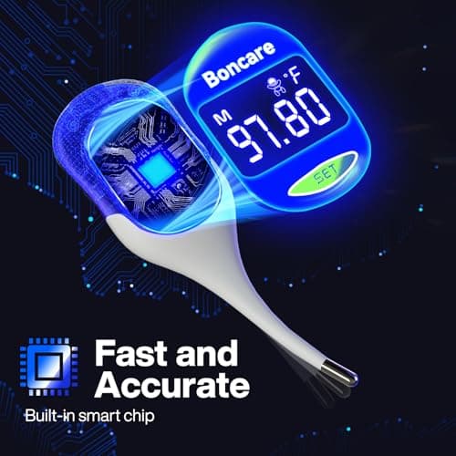 Boncare 9 Seconds Digital Basal Thermometer - Accurate Oral & Rectal Thermometer for Adults & Kids, Fever Alarm, Large Display (Blue) - Thumbnail 5