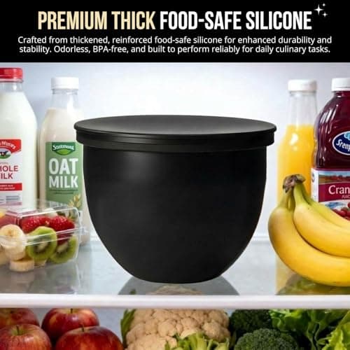 【3-Pack】Supper Moment® Silicone Bowl Liners for KitchenAid 5 Qt Tilt-Head Mixers, Foldable Space-Saving Silicone Mixing Bowl Liners with Lids, Heat Resistant, Dishwasher Safe (Black, White, Red) - Thumbnail 5