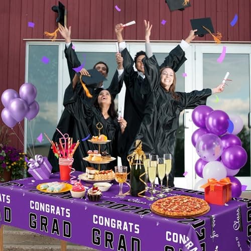 OHOME 2026 Graduation Decorations - Graduation Decorations 2026 - Plastic Purple Tablecloth for Class of 2026 Decorations Party Favors Banner,2 Pack - Thumbnail 5