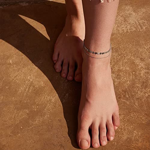Valloey Rover Women Handmade Dainty Anklet Silver 14K Gold Plated Bead Boho Beach Rhinestone Foot Chain Adjustable Ankle Bracelet for Women - Thumbnail 2