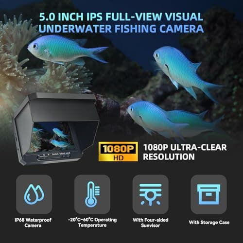 Underwater Fishing Camera Upgraded 5" Camera for Fishing with Infrared Night Vision,1080P HD Monitor,100ft Cable,Ice Fishing Accessory with Carrying Case for Ice,River,Lake,Boat,Kayak,Fishing Farming - Thumbnail 2