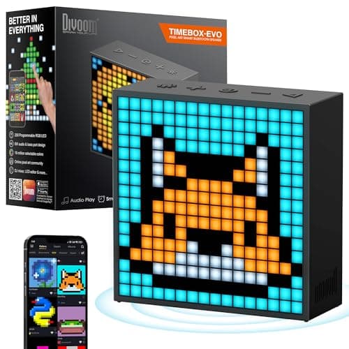 Divoom TimeBox Evo -- Pixel Art Bluetooth Speaker with 16x16 LED Display APP Control - Cool Animation Frame & Gaming Room Setup & Bedside Alarm Clock- Black - Image 1
