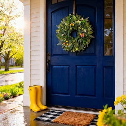 Hiptree 24 Inch Spring Eucalyptus Wreath for Front Door-Artificial Summer Greenery Wreaths Indoor Outdoor Decorations, Farmhouse Wall Decor-Fall, Winter,Easter,Green All Year Round,DIY Wreaths - Thumbnail 5