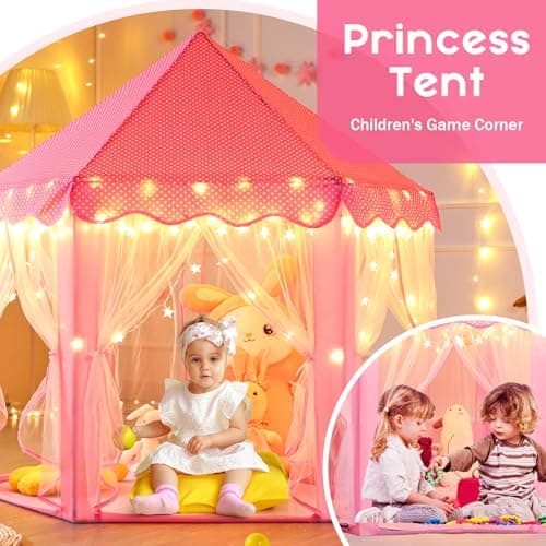 Monobeach Princess Tent Girls Large Playhouse Kids Castle Play Tent with Star Lights Toy for Children Indoor and Outdoor Games, 55'' x 53'' (DxH) - Thumbnail 5