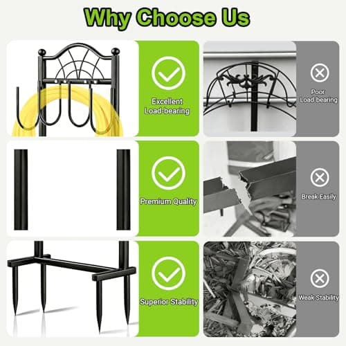 SHOMEXTOL Garden Hose Holder,Upgraded Freestanding Hose Holder with 4 Spikes, Heavy Duty Metal Hose Reel,Sturdy Hose Stand Holds up to 100ft Hose for Outside,Yard & Lawn Garden,Black - Thumbnail 4