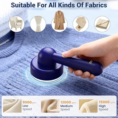 DBC Fabric Shaver & Lint Remover for Clothes, Sweaters & Furniture - 6-Leaf Blade, 3 Speeds, 2H Runtime, Portable Design Perfect for Travel, Includes 2 Extra Blades - Thumbnail 3