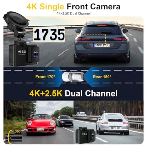 Dash Cam Front and Rear: 4K+2.5K Dual Channel Dash Cam-5GHz WiFi, GPS Dash Camera for Cars with 64GB Card, 2.0" IPS Screen, App Control,G-Sensor,Loop Recording,170°Wide Angle,Night Vision,Parking Mode - Thumbnail 2